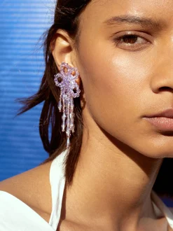 PARFOIS Pendientes Flor Con Abalorios Violeta Outlet