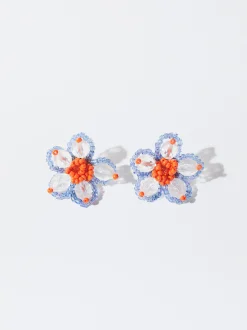 PARFOIS Pendientes Flor Con Abalorios Azul Clearance