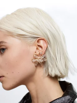 PARFOIS Pendientes Flor Con Abalorios Dorado Fashion