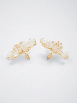 PARFOIS Pendientes Flor Con Abalorios Dorado Fashion
