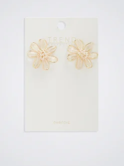 PARFOIS Pendientes Flor Con Abalorios Dorado Fashion
