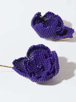 PARFOIS Pendientes Flor Con Abalorios Violeta Clearance