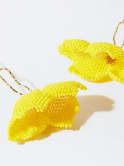 PARFOIS Pendientes Flor Con Abalorios Amarillo Cheap