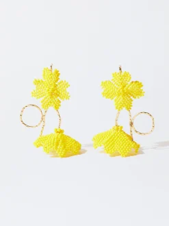 PARFOIS Pendientes Flor Con Abalorios Amarillo Flash Sale