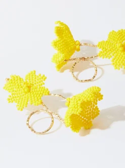 PARFOIS Pendientes Flor Con Abalorios Amarillo Flash Sale
