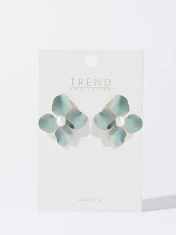 PARFOIS Pendientes Flor Con Perla De Agua Dulce Azul Flash Sale