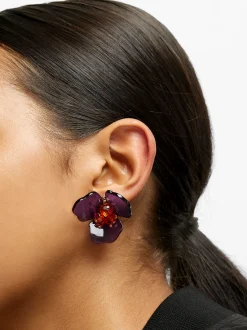PARFOIS Pendientes Flor Con Resina Violeta Best Sale