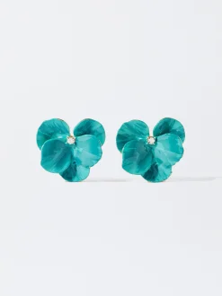 PARFOIS Pendientes Flor Con Resina Azul Hot