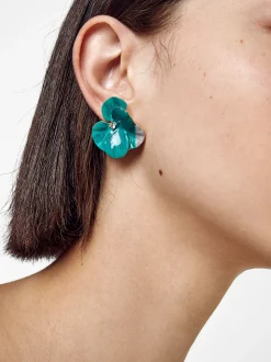 PARFOIS Pendientes Flor Con Resina Azul Hot