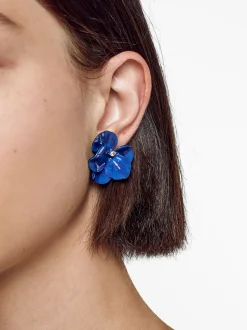 PARFOIS Pendientes Flor Con Resina Azul Marino Best Sale