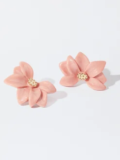PARFOIS Pendientes Flor Con Resina Rosa Clearance