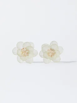 PARFOIS Pendientes Flor Con Resina Blanco Cheap