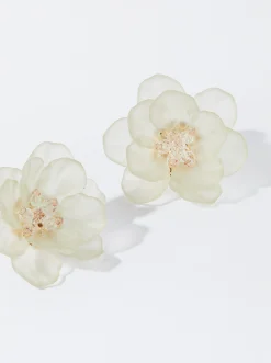 PARFOIS Pendientes Flor Con Resina Blanco Cheap