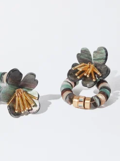 PARFOIS Pendientes Flor Con Resina Multicor Cheap