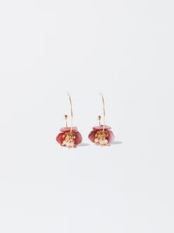 PARFOIS Pendientes Flor Con Resina Burdeos Cheap