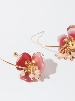 PARFOIS Pendientes Flor Con Resina Burdeos Cheap