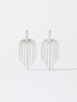 PARFOIS Pendientes Largos Con Cristales Plateado Cheap
