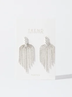 PARFOIS Pendientes Largos Con Cristales Plateado Cheap