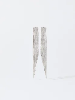PARFOIS Pendientes Largos Con Cristales Plateado Best Sale