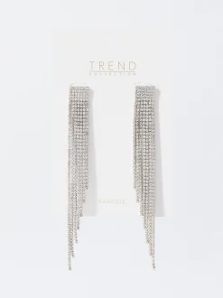 PARFOIS Pendientes Largos Con Cristales Plateado Best Sale