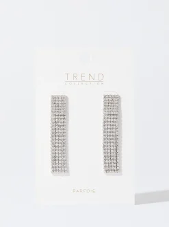PARFOIS Pendientes Largos Con Cristales Plateado Hot