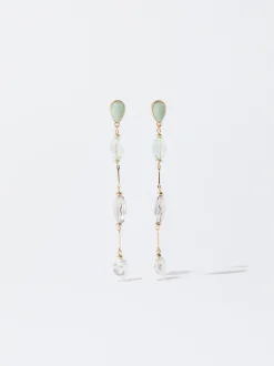 PARFOIS Pendientes Largos Mini Piedras Verde Shop
