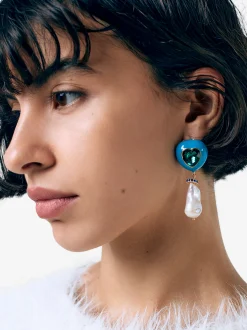 PARFOIS Pendientes Maxi Coraz&oacute;n Perla Natural Azul Best Sale