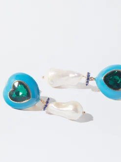 PARFOIS Pendientes Maxi Coraz&oacute;n Perla Natural Azul Best Sale