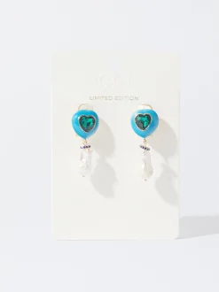 PARFOIS Pendientes Maxi Coraz&oacute;n Perla Natural Azul Best Sale
