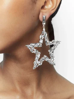 PARFOIS Pendientes Maxi Estrella Con Cristales Plateado Cheap