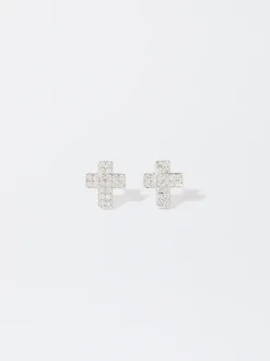 PARFOIS Pendientes s Con Circonitas Y Cruz Plateado Best