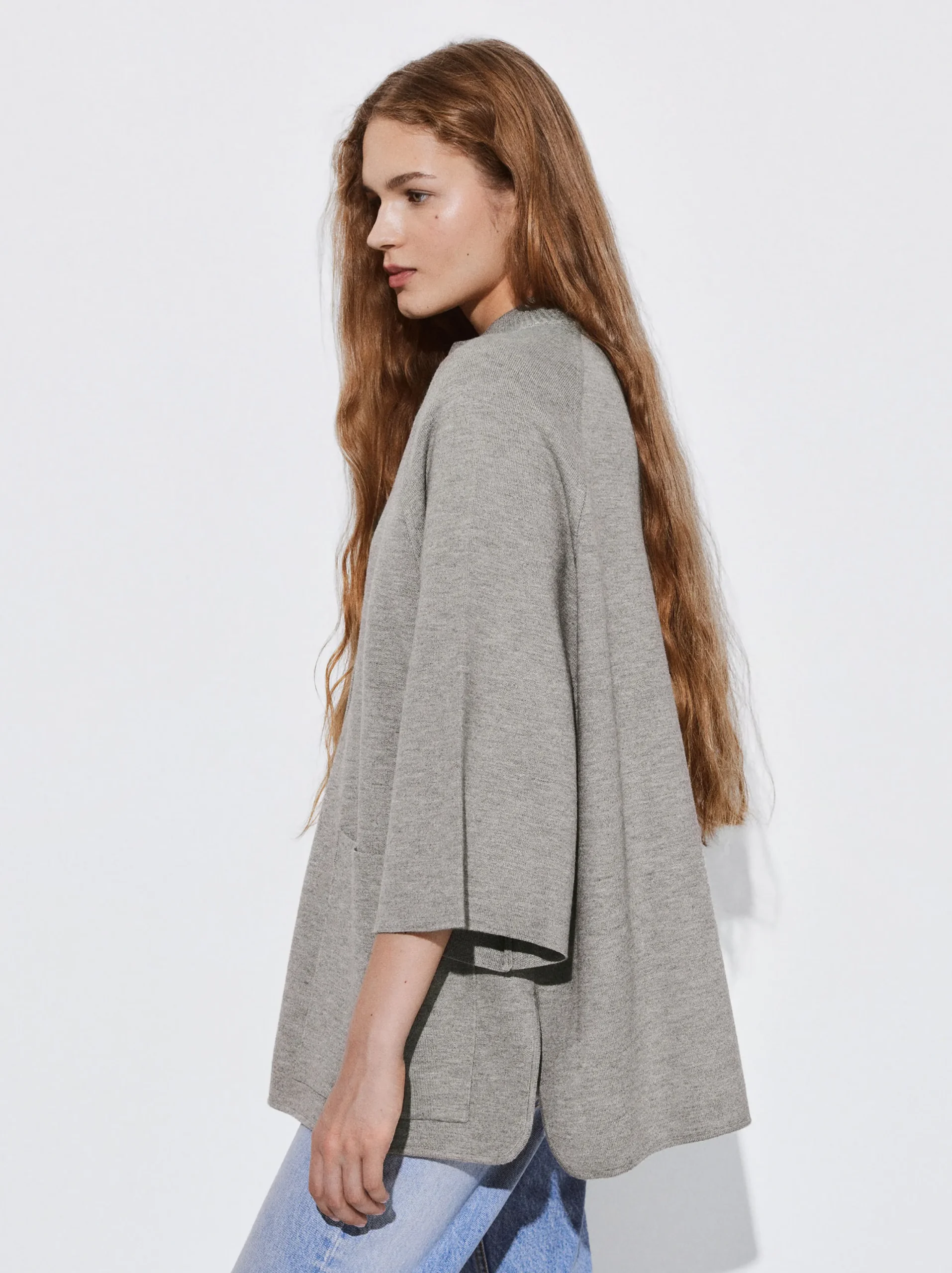 PARFOIS Poncho De Punto Con Cuello Redondo Marrón Clearance