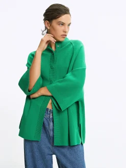 PARFOIS Poncho De Punto Con Cuello Redondo Verde Store