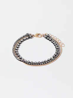 PARFOIS Pulsera Ajustable Con Cristales Negro Sale
