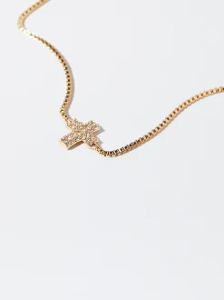 PARFOIS Pulsera Dorada Con Circonitas Y Cruz Dorado Store