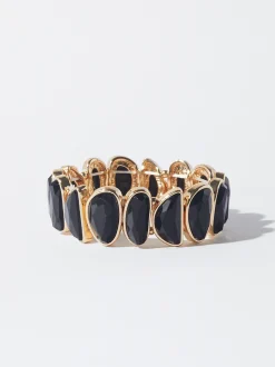 PARFOIS Pulsera El&aacute;stica Dorada Con Esmalte Negro Shop