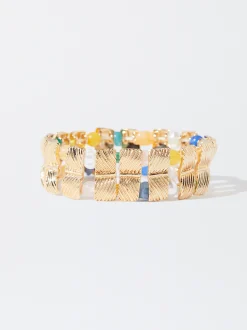 PARFOIS Pulsera El&aacute;stica Dorada Multicor Best Sale
