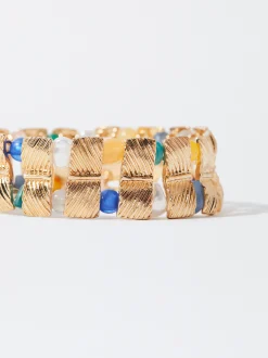 PARFOIS Pulsera El&aacute;stica Dorada Multicor Best Sale