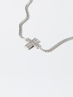 PARFOIS Pulsera Plateada Con Circonitas Y Cruz Plateado Hot