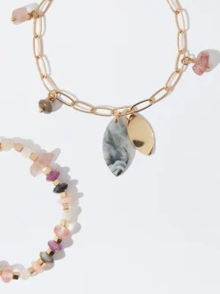 PARFOIS Pulsera R&iacute;gida Dorada Con Piedras Multicor Hot