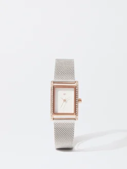 PARFOIS Reloj De Acero Caja Con Strass Plateado Clearance