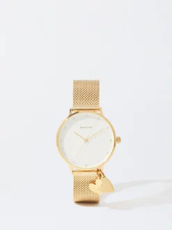 PARFOIS Reloj De Acero Con Corazones Dorado Clearance
