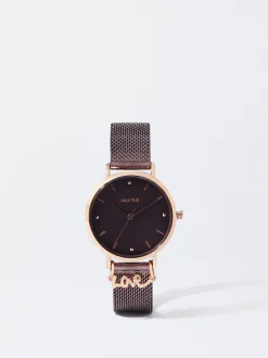 PARFOIS Reloj De Acero Correa De Malla Metálica Burdeos Fashion