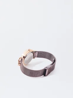 PARFOIS Reloj De Acero Correa De Malla Met&aacute;lica Burdeos Fashion