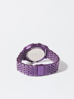 PARFOIS Reloj Digital Correa Malla Met&aacute;lica Violeta Fashion