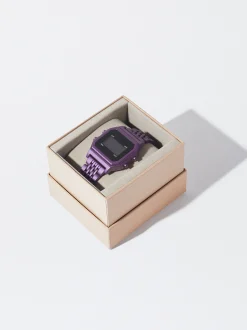 PARFOIS Reloj Digital Correa Malla Met&aacute;lica Violeta Fashion