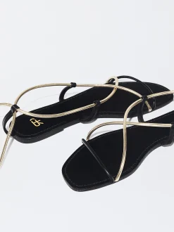 PARFOIS Sandalia Plana Atada Negro Cheap