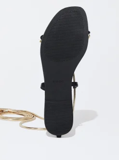 PARFOIS Sandalia Plana Atada Negro Cheap