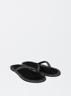 PARFOIS Sandalia Plana Con Glitter Negro Clearance