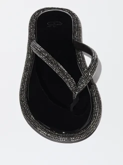 PARFOIS Sandalia Plana Con Glitter Negro Clearance